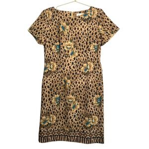 Vintage‎ Kathie Lee Collection Dress 90s Animal Floral Print Shift SZ 6 Boho Y2K
